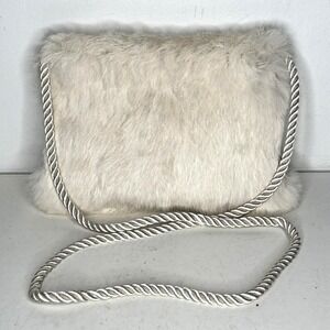 Vintage White Rabbit Fur Hand Muff Warmer Carry Strap Winter Wedding